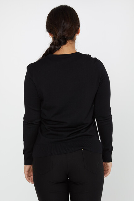 Women's Knitwear Embroidered Leaf Detail Black - 31276 | KAZEE - Thumbnail