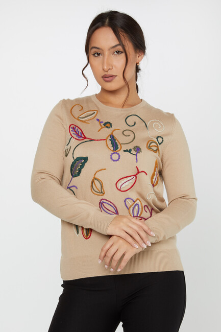 Women's Knitwear Embroidered Leaf Detailed Mink - 31276 | KAZEE - Thumbnail