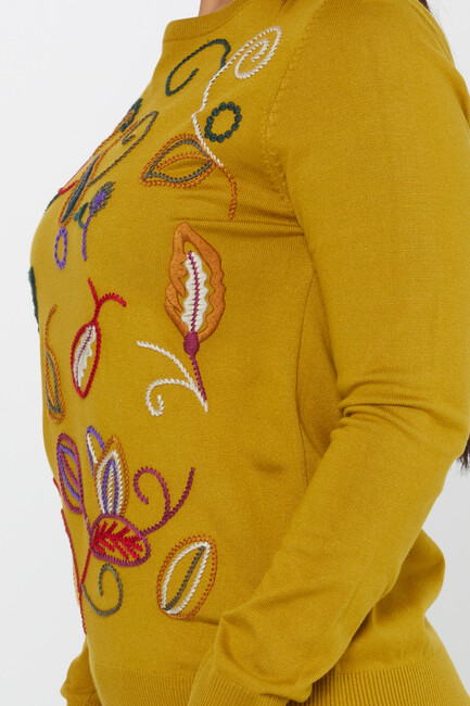 Women's Knitwear Embroidered Leaf Detail Mustard - 31276 | KAZEE - Thumbnail