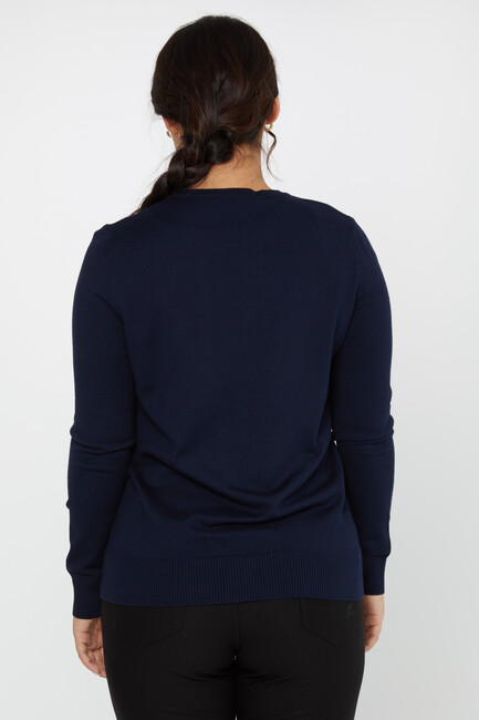 Women's Knitwear Embroidered Leaf Detail Navy Blue - 31276 | KAZEE - Thumbnail