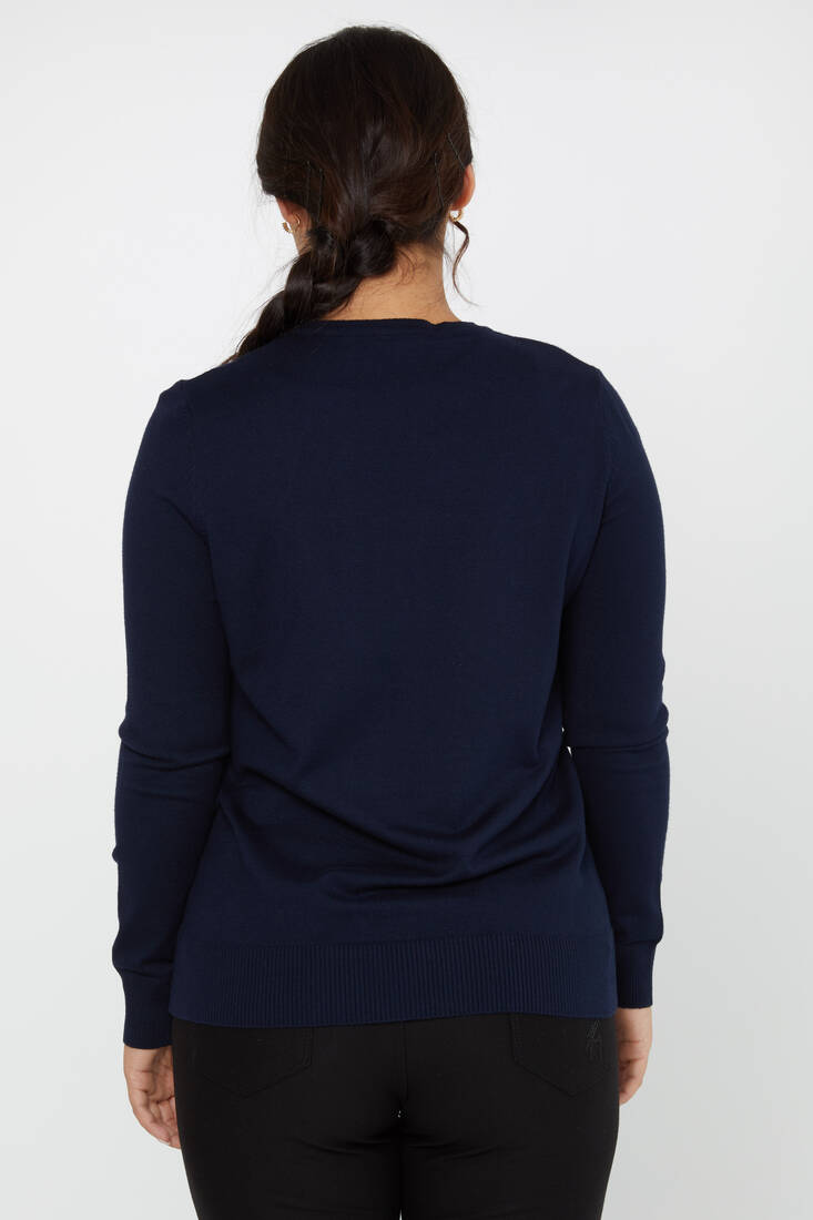 Women's Knitwear Embroidered Leaf Detail Navy Blue - 31276 | KAZEE