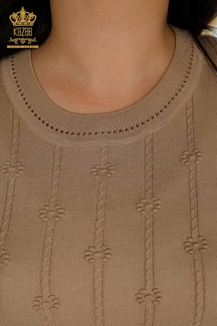 Women's Knitwear Embroidered Beige - 30129 | KAZEE - Thumbnail