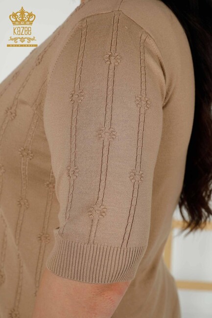 Women's Knitwear Embroidered Beige - 30129 | KAZEE - Thumbnail