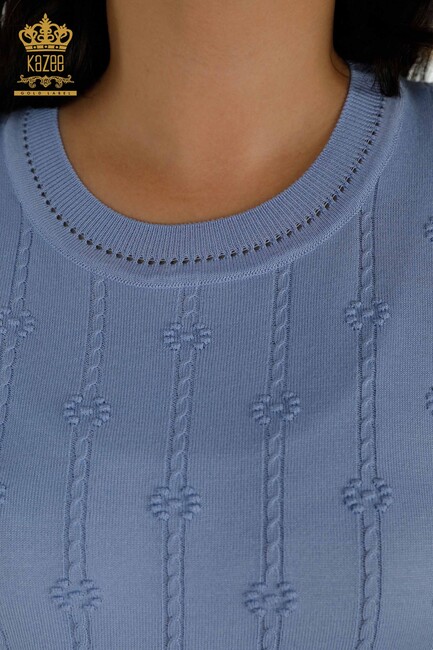 Women's Knitwear Embroidered Blue - 30129 | KAZEE - Thumbnail