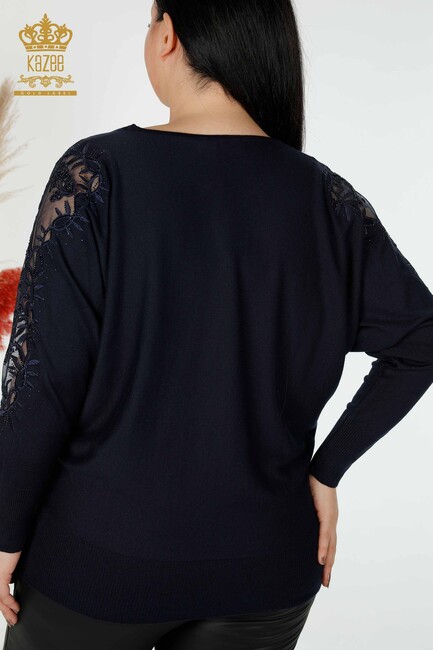 Women's Knitwear Embroidered Navy Blue - 15699 | KAZEE - Thumbnail