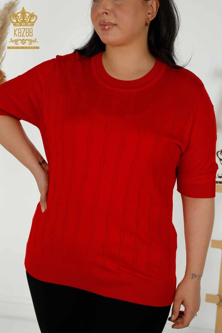 Women's Knitwear Embroidered Red - 30129 | KAZEE - Thumbnail