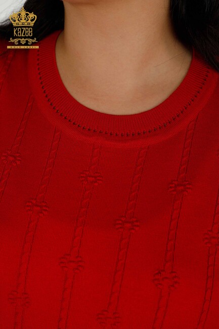 Women's Knitwear Embroidered Red - 30129 | KAZEE - Thumbnail