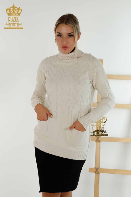 Women's Knitwear Turtleneck Beige - 30231 | KAZEE - Thumbnail