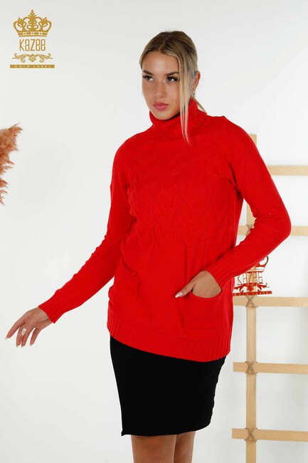 Women's Knitwear Turtleneck Red - 30231 | KAZEE - Thumbnail