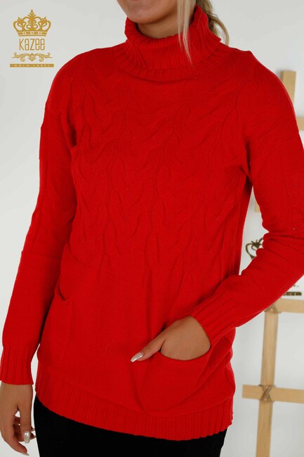 Women's Knitwear Turtleneck Red - 30231 | KAZEE - Thumbnail