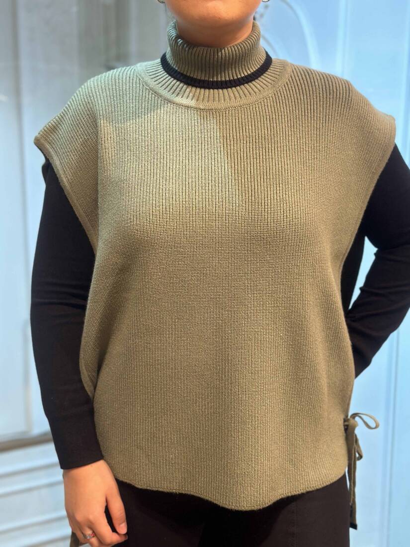 Women's Knitted Turtleneck Sweater Khaki - 30229 | KAZEE