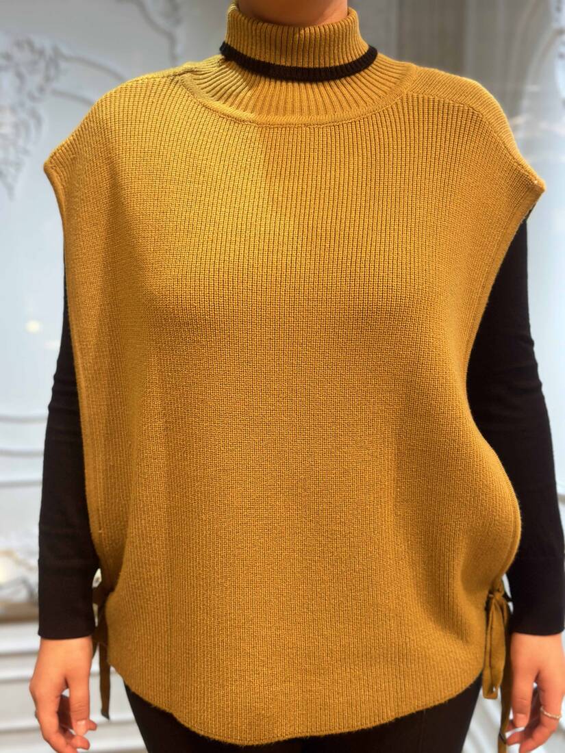 Women's Knitted Turtleneck Sweater Mustard - 30229 | KAZEE