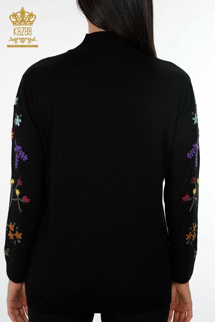 Women's Knitwear Black With Flower Embroidery - 16445 | KAZEE - Thumbnail