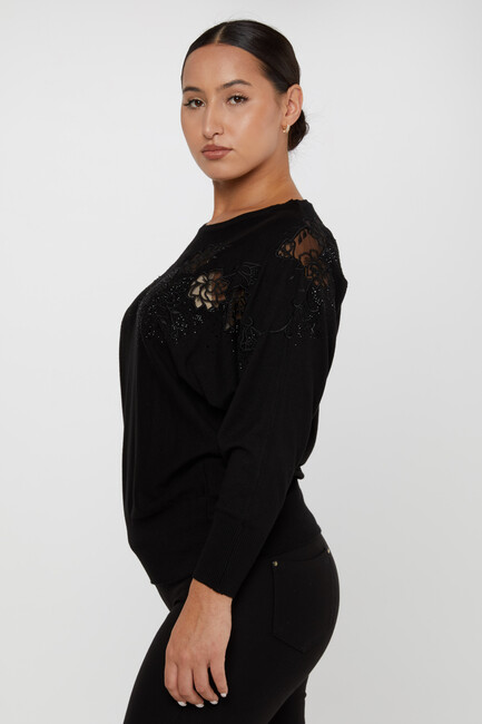 Women's Knitwear Floral Embroidered Black - 30925 | KAZEE - Thumbnail