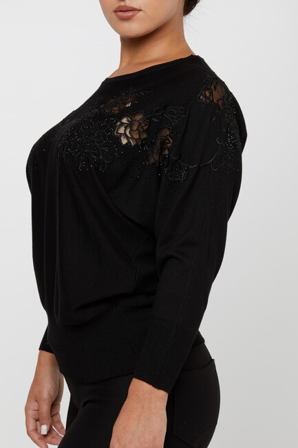 Women's Knitwear Floral Embroidered Black - 30925 | KAZEE - Thumbnail