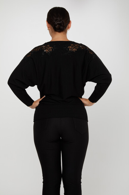 Women's Knitwear Floral Embroidered Black - 30925 | KAZEE - Thumbnail