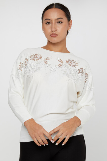 Women's Knitwear Floral Embroidered Ecru - 30925 | KAZEE - Thumbnail