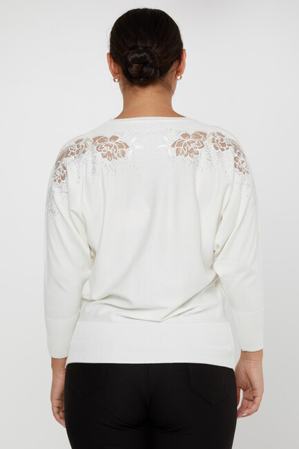 Women's Knitwear Floral Embroidered Ecru - 30925 | KAZEE - Thumbnail