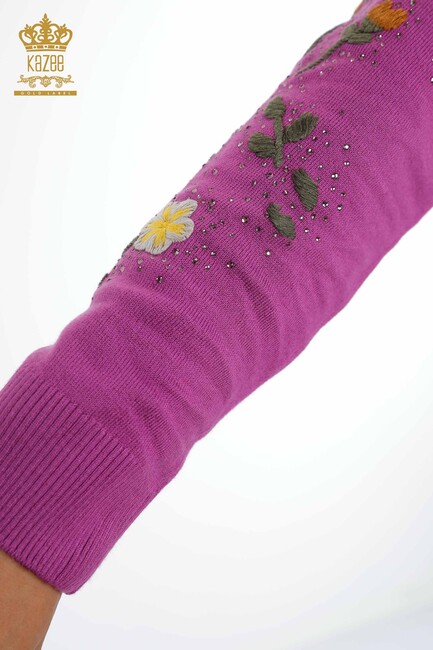 Women's Knitwear Lilac with Flower Embroidery - 16445 | KAZEE - Thumbnail