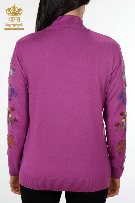 Women's Knitwear Lilac with Flower Embroidery - 16445 | KAZEE - Thumbnail