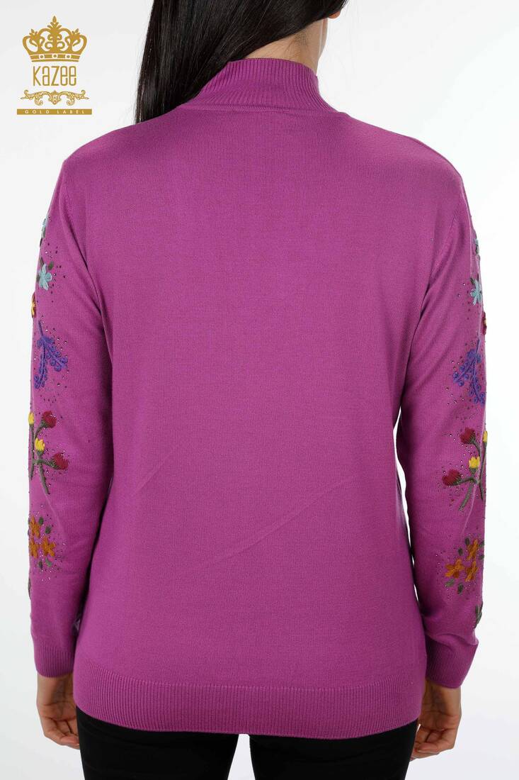 Women's Knitwear Lilac with Flower Embroidery - 16445 | KAZEE