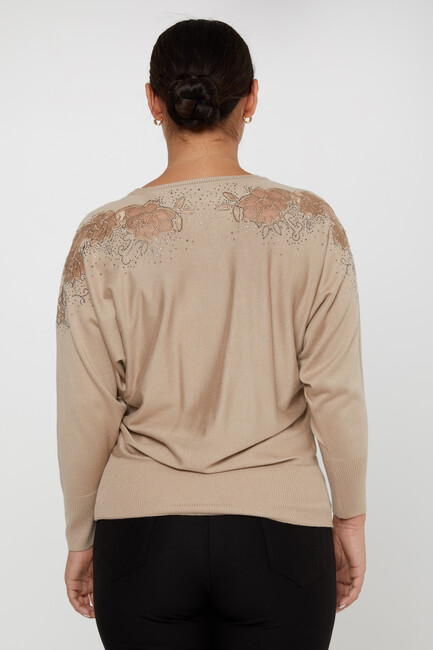 Women's Knitwear Floral Embroidered Mink - 30925 | KAZEE - Thumbnail