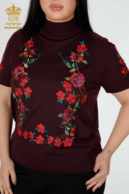 Women's Knitwear Plum With Floral Embroidery - 15876 | KAZEE - Thumbnail