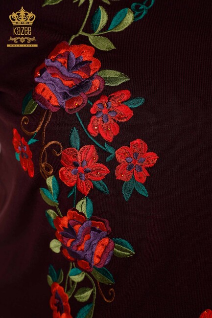 Women's Knitwear Plum With Floral Embroidery - 15876 | KAZEE - Thumbnail