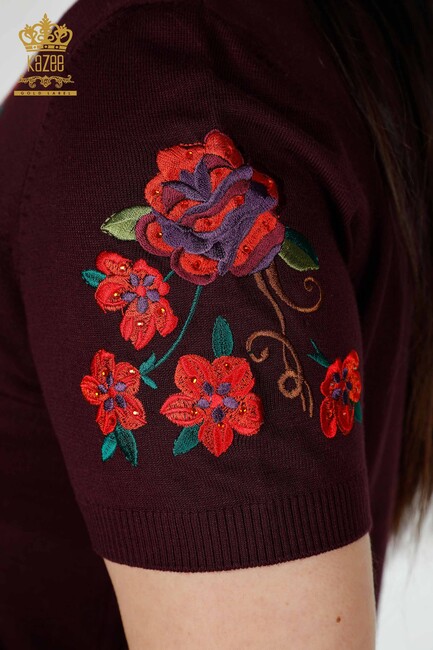 Women's Knitwear Plum With Floral Embroidery - 15876 | KAZEE - Thumbnail