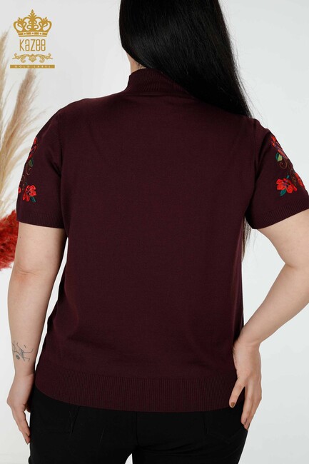 Women's Knitwear Plum With Floral Embroidery - 15876 | KAZEE - Thumbnail