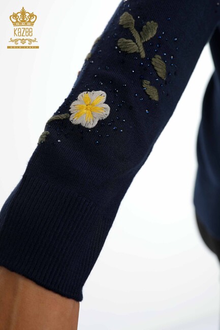 Women's Knitwear Navy Blue With Floral Embroidery - 16445 | KAZEE - Thumbnail