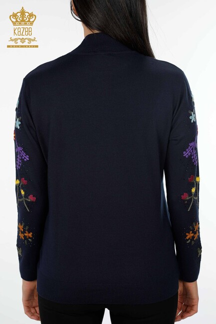 Women's Knitwear Navy Blue With Floral Embroidery - 16445 | KAZEE - Thumbnail