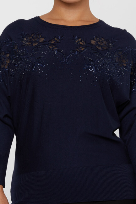 Women's Knitwear Floral Embroidered Navy Blue - 30925 | KAZEE - Thumbnail