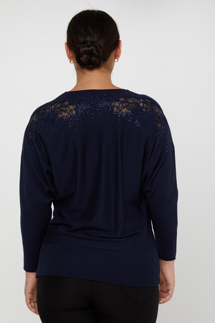 Women's Knitwear Floral Embroidered Navy Blue - 30925 | KAZEE - Thumbnail