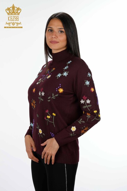 Women's Knitwear Plum With Floral Embroidery - 16445 | KAZEE - Thumbnail