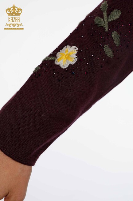 Women's Knitwear Plum With Floral Embroidery - 16445 | KAZEE - Thumbnail