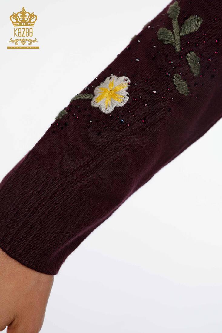 Women's Knitwear Plum With Floral Embroidery - 16445 | KAZEE