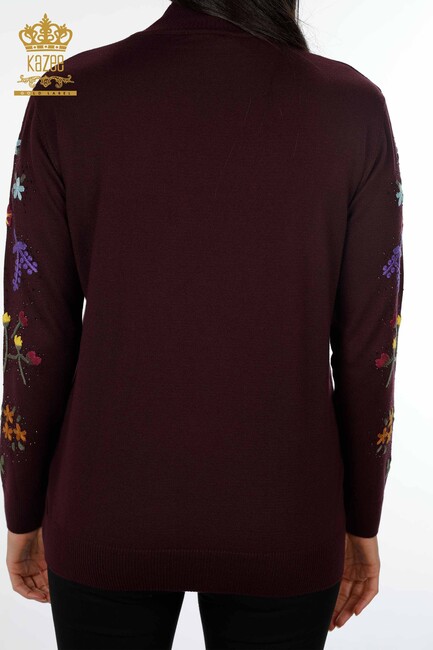 Women's Knitwear Plum With Floral Embroidery - 16445 | KAZEE - Thumbnail