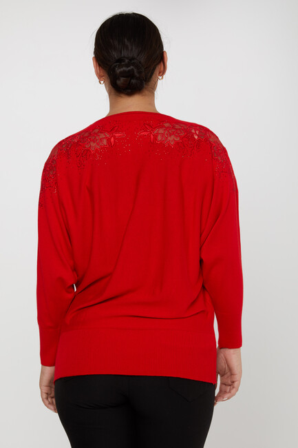 Women's Knitwear Floral Embroidered Red - 30925 | KAZEE - Thumbnail