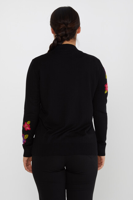 Women's Knitwear Floral Embroidered Stoned Black - 31684 | KAZEE - Thumbnail