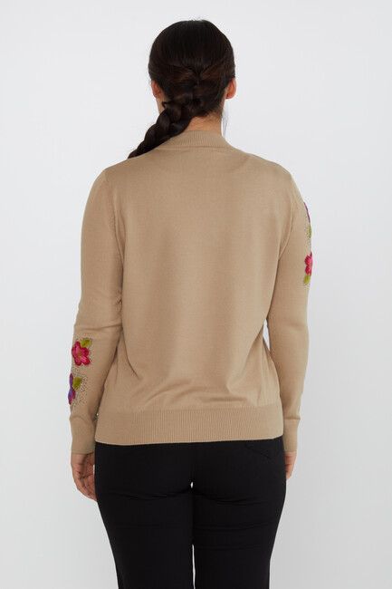 Women's Knitwear Floral Embroidery Stoned Beige - 31684 | KAZEE - Thumbnail