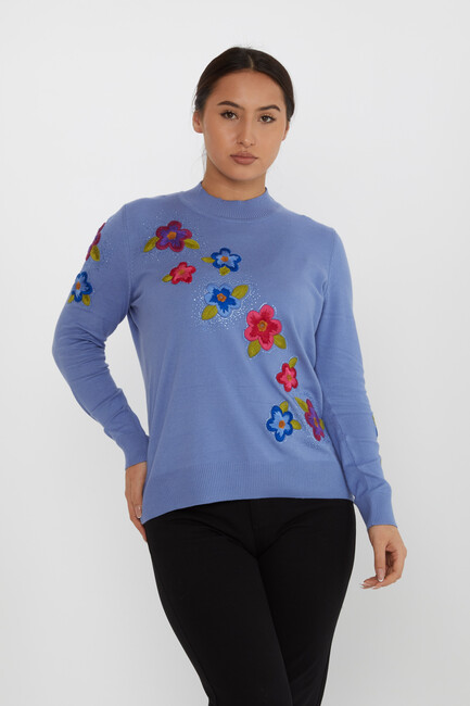 Women's Knitwear Floral Embroidered Stoned Mint - 31684 | KAZEE - Thumbnail