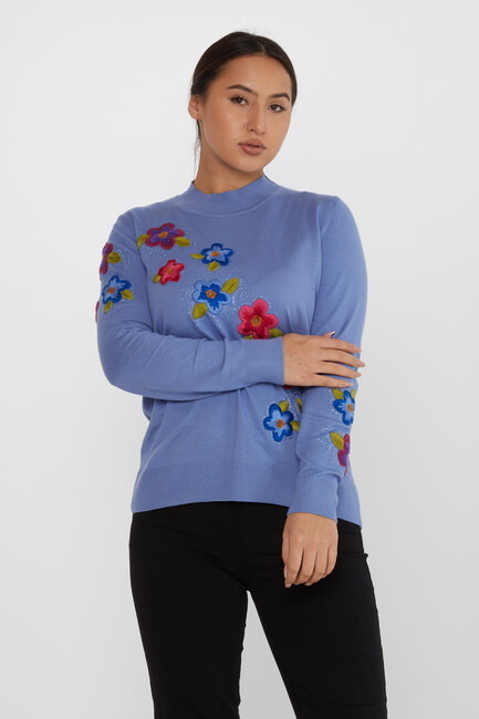 Women's Knitwear Floral Embroidered Stoned Mint - 31684 | KAZEE - Thumbnail