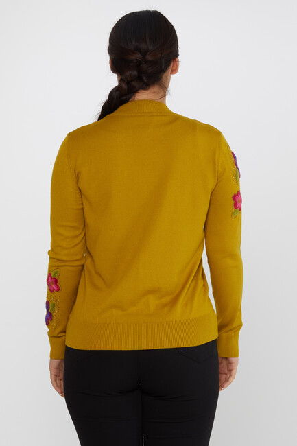 Women's Knitwear Floral Embroidered Stoned Saffron - 31684 | KAZEE - Thumbnail