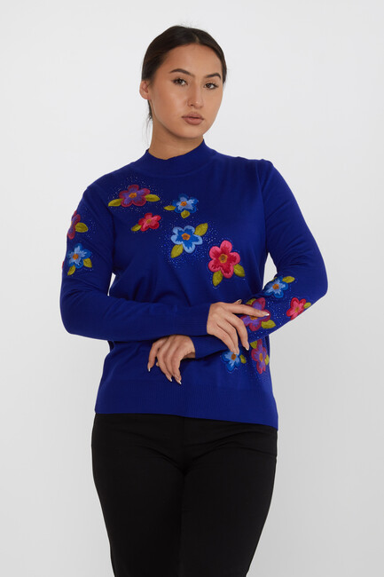 Women's Knitwear Flower Embroidery Stoned Saks - 31684 | KAZEE - Thumbnail