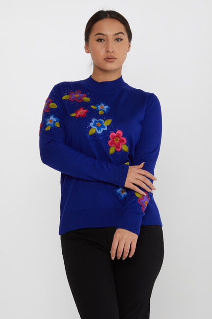 Women's Knitwear Flower Embroidery Stoned Saks - 31684 | KAZEE - Thumbnail