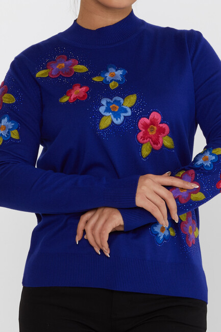 Women's Knitwear Flower Embroidery Stoned Saks - 31684 | KAZEE - Thumbnail