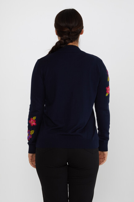 Women's Knitwear Floral Embroidered Stone Navy Blue - 31684 | KAZEE - Thumbnail