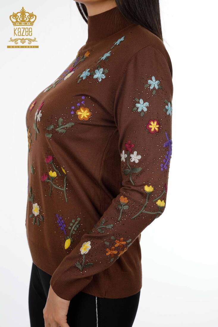 Women's Knitwear Floral Embroidery Brown - 16445 | KAZEE