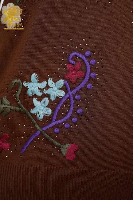 Women's Knitwear Floral Embroidery Brown - 16445 | KAZEE - Thumbnail